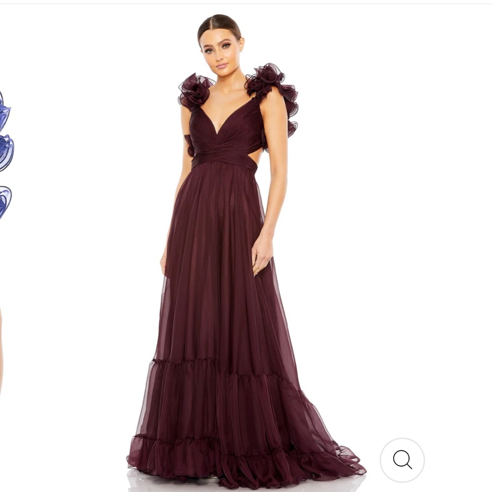 RUFFLE TIERED CUT-OUT CHIFFON GOWN/Dress